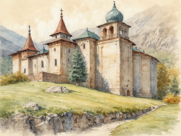 Auf dem Bild ist ein beeindruckendes Kloster zu sehen, umgeben von einer malerischen Landschaft. Kloster Rehna: Ein Ort der Ruhe und Meditation inmitten der Natur. Die Architektur des Klosters strahlt eine friedliche Atmosphäre aus und lädt dazu ein, sich zurückzuziehen und die Stille der Umgebung zu genießen. Die sanften Hügel und Bäume um das Kloster herum verstärken das Gefühl von Harmonie und Erholung.