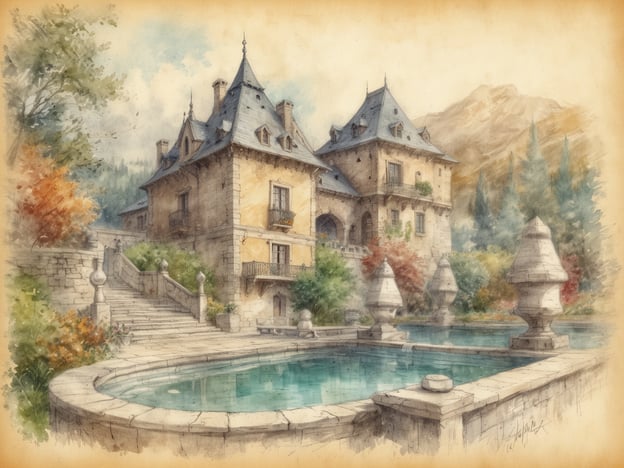 Auf dem Bild ist ein malerisches Schloss oder eine Villa zu sehen, umgeben von einem schön gestalteten Garten und einem Pool. Die Architektur ist elegant, mit Türmen und einer Steinmauer, die dem Ort einen charmanten Charakter verleiht.

Beliebte Wellness-Ziele in Deutschland sind:

1. **Baden-Baden** – Berühmt für seine Thermalbäder und luxuriösen Spas.
2. **Schwarzwald** – Bekannt für Anwendungen in der Natur und Wellnesshotels.
3. **Tegernsee** – Ein wunderschöner See mit Möglichkeiten für Wellness- und Entspannungsangebote.
4. **Sylt** – Eine Nordseeinsel, die für ihre Strände und Wellnessangebote bekannt ist.
5. **Bad Kissingen** – Ein traditioneller Kurort mit verschiedenen Gesundheitsangeboten. 

Diese Orte bieten vielfältige Möglichkeiten zum Entspannen und Erholen.