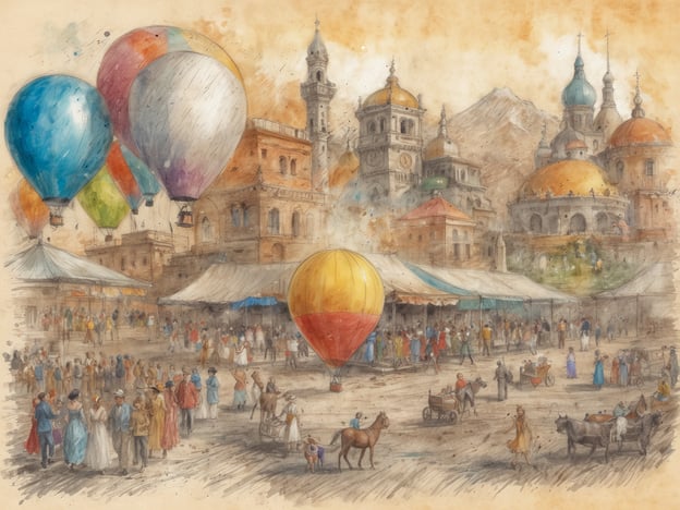 Auf dem Bild sind mehrere bunte Heißluftballons zu sehen, die über einem lebhaften Marktplatz schweben. Die Szenerie zeigt viele Menschen, die sich in festlicher Atmosphäre bewegen, umgeben von historischen Gebäuden mit eindrucksvoller Architektur. Es könnte sich um ein besonderes Event oder Festival handeln, bei dem die Heißluftballons eine zentrale Rolle spielen. Solche Veranstaltungen bieten oft eine einzigartige Atmosphäre und ziehen viele Besucher an, die die bunten Ballons bewundern und die festliche Stimmung genießen.