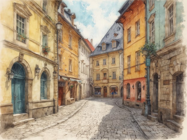 Auf dem Bild ist eine malerische Gasse zu sehen, die von bunten alten Gebäuden gesäumt ist, ähnlich wie in der Geschichte von Karlsbad. Karlsbad, bekannt für seine heilenden Thermalquellen, war im 18. und 19. Jahrhundert ein bedeutendes Kur- und Kulturzentrum. Die Stadt zog viele wohlhabende Besucher an, die die eleganten Spas und die schöne Architektur genießen wollten.

Die Gassen und Plätze in Karlsbad sind geprägt von historischen Bauwerken mit bunten Fassaden, die an den Charme der Stadt erinnern. Das Bild vermittelt eine ruhige, einladende Atmosphäre, ähnlich den romantischen Spaziergängen, die früher zahlreiche Gäste begeisterten. Die gepflasterte Straße und die strahlenden Hausfarben schaffen eine malerische Kulisse, die den historischen Charakter von Karlsbad widerspiegelt.