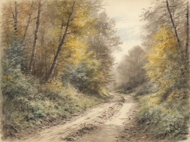 Auf dem Bild ist eine malerische Landschaft in den Ardennen zu sehen, die die wilde Schönheit im Süden Belgiens widerspiegelt. Ein schmaler Weg schlängelt sich durch einen Wald mit Bäumen, deren Blätter in warmen Herbsttönen leuchten. Die sanfte Lichtstimmung und die ruhige Atmosphäre vermitteln ein Gefühl der Idylle und Naturverbundenheit.