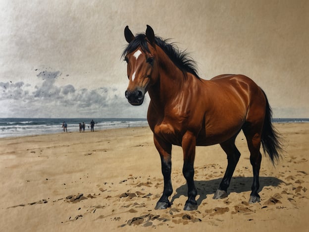 Auf dem Bild ist ein Pferd, das am Strand steht, während im Hintergrund einige Personen spazieren gehen. Diese Szene könnte an einer der schönen Küstenorte Belgiens wie Knokke-Heist oder Oostende aufgenommen worden sein, die für ihre Strände und malerischen Landschaften bekannt sind. Diese Orte bieten nicht nur wunderschöne Strände, sondern auch die Möglichkeit, die Natur und Tiere in einer entspannten Umgebung zu genießen.