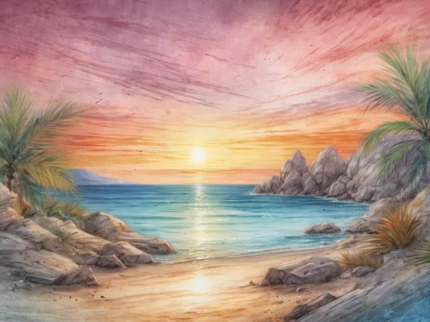 Auf dem Bild ist eine malerische Küstenlandschaft zu sehen, die sich perfekt für Naturliebhaber eignet. Der Sonnenuntergang ist in warmen Farben gehalten und reflektiert sich im Meer, während die sanften Wellen gegen die Felsen schlagen. 

Diese Szenerie erinnert an einige der besten Strände für Naturliebhaber, wie zum Beispiel:

1. **Playa Paraiso, Kuba** - Ein einsamer Strand mit feinem, weißen Sand und kristallklarem Wasser, umgeben von üppiger Vegetation.
2. **Zlatni Rat, Kroatien** - Diese einzigartige Landzunge ist von klaren Gewässern umgeben und bietet atemberaubende Ausblicke sowie gute Möglichkeiten zum Schnorcheln.
3. **Anse Source d