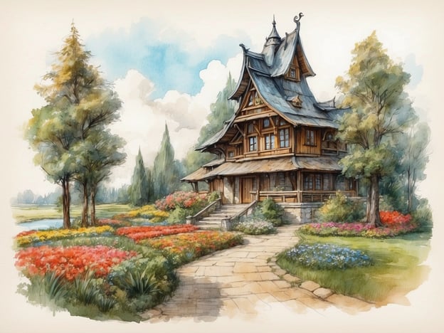 Das Bild zeigt ein märchenhaftes Haus, das an die besondere Architektur von Efteling erinnert. Efteling ist bekannt für seine traumhaften Gebäude, die oft aus Holz gefertigt sind und mit geschwungenen Dächern sowie fantasievollen Verzierungen gestaltet werden. 

Um das Haus herum gibt es einen schönen Garten mit bunten Blumen, was die märchenhafte Atmosphäre unterstreicht. Die Umgebung ist grün und einladend, ähnlich den vielen wunderschönen Landschaften im Efteling-Themenpark, wo die Natur harmonisch mit den Attraktionen verbunden ist. Solche idyllischen Landschaften und liebevoll gestalteten Details sind charakteristisch für Efteling, wo Besucher in eine andere Welt eintauchen können.