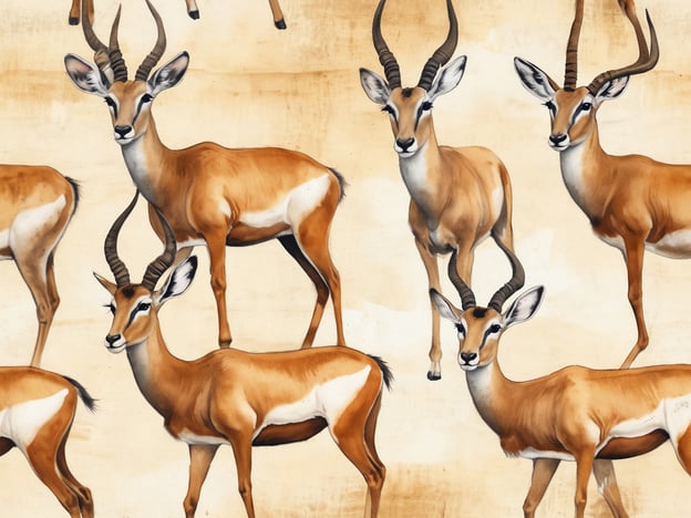 Auf dem Bild sind mehrere Antilopen dargestellt, die deutlich die charakteristischen Merkmale dieser Tierart zeigen. 

1. **Gazelle**: Diese Antilopenart hat oft einen eleganten Körperbau und lange, geschwungene Hörner bei den Männchen. Ihre Fellfarbe ist meist braun mit weißen Bauch- und Gesichtsmarkierungen, was sie besonders auffällig macht.

2. **Springbock**: Bekannt für ihre beeindruckenden Sprünge, haben sie oft einen geringelten Schwanz und eine weiße Färbung auf der Hinterseite, die bei Alarm nachvollziehbar ist. 

3. **Impala**: Diese Tiere zeichnen sich durch ihre schnelle Beweglichkeit aus, mit einem eleganten Gang. Ihr Fell ist rot-braun und sie haben eine schwarze Streifenzeichnung am Schwanz.

Diese Eigenschaften sind wichtig für ihre Anpassung an verschiedene Lebensräume in Afrika. Antilopen sind oft sozialen Tieren, die in Herden leben, was ihnen Schutz vor Raubtieren bietet.