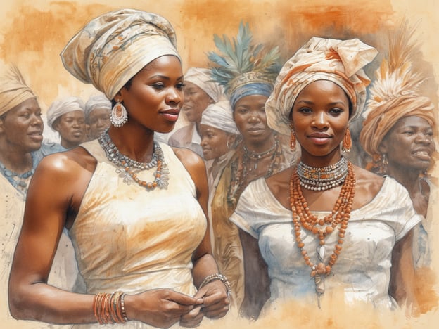 Auf dem Bild sind Frauen zu sehen, die traditionelle südafrikanische Kleidung und Schmuck tragen. In Südafrika gibt es viele besondere Hochzeitstraditionen, die oft von den verschiedenen ethnischen Gruppen geprägt sind. 

Ein Beispiel für eine solche Tradition ist das „Lobola“, bei dem der Bräutigam eine Brautpreiszahlung an die Familie der Braut leistet, um ihre Zustimmung zur Heirat zu zeigen. Die Zeremonie kann sehr farbenfroh und feierlich sein, oft begleitet von Gesang und Tanz, wie es in vielen Gemeinschaften üblich ist. 

Zusätzlich spielen die Outfits eine wichtige Rolle, da sie kulturelle Identität und die Festlichkeit des Anlasses symbolisieren. Die Frauen auf dem Bild könnten also Teil einer solchen Feier sein, die die Verbindung von Familientraditionen und modernen Hochzeitsbräuchen verkörpert.