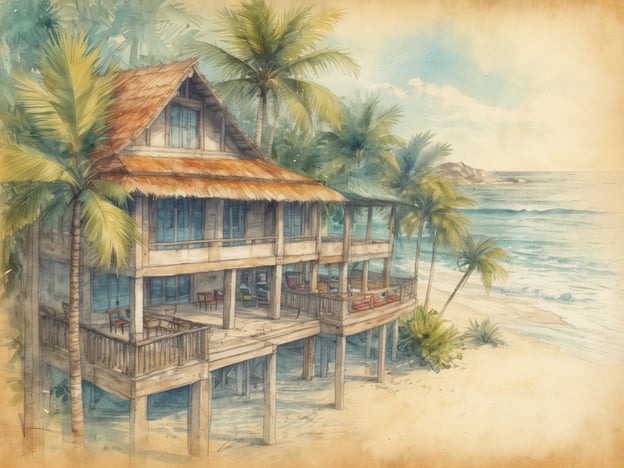 Auf dem Bild ist eine stilisierte Illustration eines Strandoases zu sehen, die an den Centara Palm Beach Resort & Spa erinnert. Das Gebäude ist im traditionellen Stil mit einem Strohdach gestaltet und steht auf Pfählen direkt am Strand. Rund um die Struktur wachsen hohe Palmen, und im Hintergrund erstreckt sich das Meer.

Das Centara Palm Beach Resort & Spa bietet eine malerische Kulisse für einen entspannten Urlaub. Die Anlage ist bekannt für ihre erstklassigen Annehmlichkeiten, darunter elegante Unterkünfte, traumhafte Strände, verschiedene Freizeitmöglichkeiten und erstklassige Wellnessangebote. Gäste können eine Vielzahl von Aktivitäten genießen, darunter Wassersport, entspannende Spa-Behandlungen und exquisite gastronomische Erlebnisse.