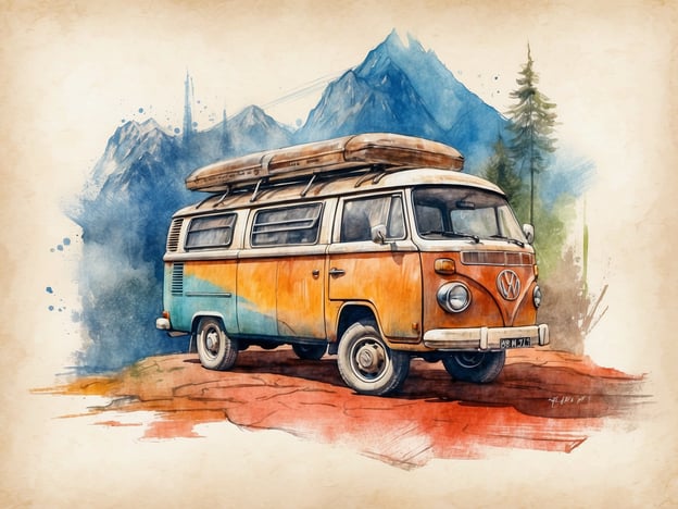 Auf dem Bild ist ein klassischer Volkswagens Bus (VW-Bus) zu sehen, der farbenfroh lackiert ist, mit einem Dachgepäckträger, der oft für Reisen und Abenteuer genutzt wird. Der Bus steht auf einem rotbraunen Untergrund und im Hintergrund sind majestätische Berge und Tannenbäume zu erkennen, die eine natürliche, entspannte Umgebung schaffen. Diese Szenerie lädt förmlich zu einem Ausflug in die Natur ein und vermittelt ein Gefühl von Freiheit und Abenteuer.

Fantasianna - ein Besuch wert? Wenn du den Charme der Natur und nostalgische Fahrzeuge liebst, könnte ein Ausflug in eine solche Umgebung mit einem VW-Bus definitiv ein unvergessliches Erlebnis sein!