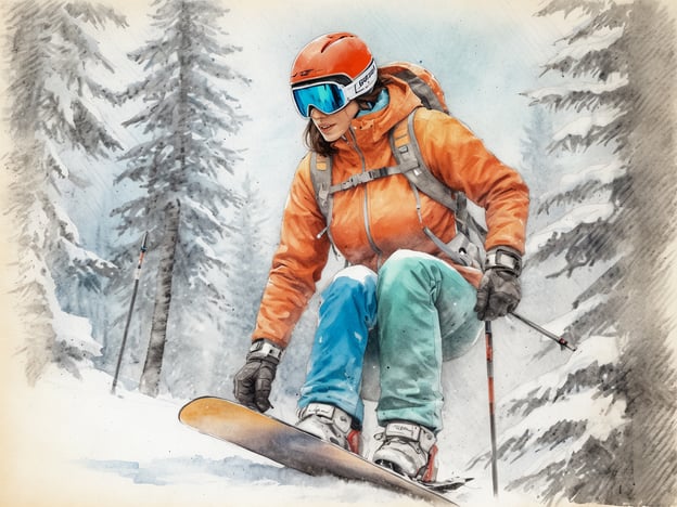 Auf dem Bild ist eine Person zu sehen, die auf einem Snowboard fährt, umgeben von verschneiten Bäumen. Diese Szene vermittelt eine gemütliche Atmosphäre, die beim Skifahren von Bedeutung ist. Eine entspannte Stimmung in den Bergen trägt dazu bei, die Verbindung zur Natur zu spüren und das adrenalingeladene Erlebnis des Skifahrens oder Snowboardens zu genießen. Die frische Luft, die Stille der verschneiten Landschaft und die Freude am Wintersport schaffen eine harmonische Umgebung, in der man die Herausforderungen und Erfolge auf der Piste noch intensiver erleben kann.