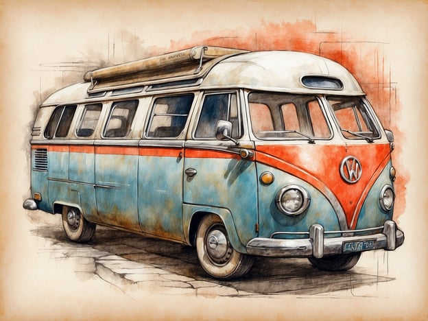 Auf dem Bild ist ein klassischer Volkswagen-Bus zu sehen. Dieses Fahrzeug ist oft mit Reisen und Abenteuer verbunden, was das Besuchererlebnis in der Natur oder bei Festivals bereichern kann. Viele Menschen nutzen solche Busse als mobile Unterkünfte oder für Roadtrips, wodurch eine entspannte Atmosphäre und das Gefühl von Freiheit entstehen. 

Die Einrichtungen in diesem Kontext können Campingausrüstungen wie Schlafplätze, die Küche oder Stauraum für Gepäck umfassen, was das Reisen besonders komfortabel und praktisch macht. Solch ein Erlebnis kann Familien und Freunden unvergessliche Erinnerungen bescheren.