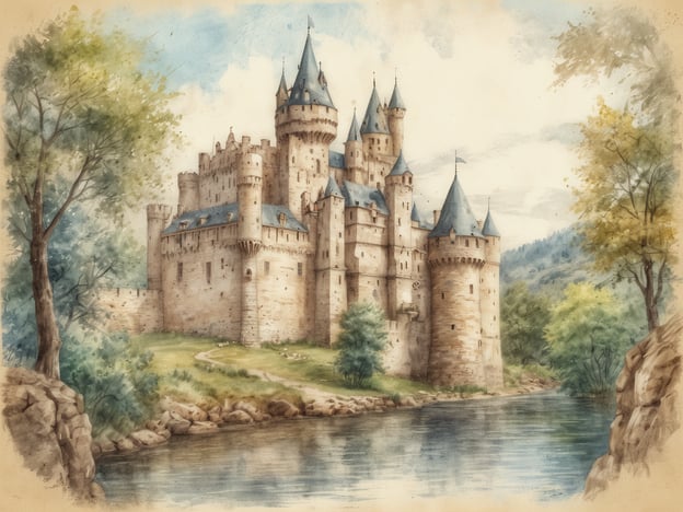 Auf dem Bild ist eine malerische Burg zu sehen, umgeben von einer malerischen Landschaft mit Bäumen und einem Gewässer. Diese Szene erinnert an die reiche Geschichte von Spittal an der Drau, die von seiner alten Festung, der Burg Spittal, geprägt ist. 

Die Burg wurde im 12. Jahrhundert erbaut und diente als Schutz vor Angreifern sowie als Verwaltungszentrum. Im Laufe der Geschichte war Spittal auch ein wichtiger Handelsplatz, dank seiner Lage an wichtigen Handelsrouten. Die Bauweise und der Stil der Burg auf dem Bild könnten mit den verschiedenen Epochen und Stilen in Verbindung gebracht werden, die die Region geprägt haben, insbesondere die beeindruckenden Renaissance-Elemente, die man in der historischen Architektur Spittals finden kann. 

Die idyllische Natur und ruhige Atmosphäre, die im Bild eingefangen ist, spiegeln auch die schöne Umgebung der Stadt wider, die sowohl historisch als auch landschaftlich reizvoll ist.