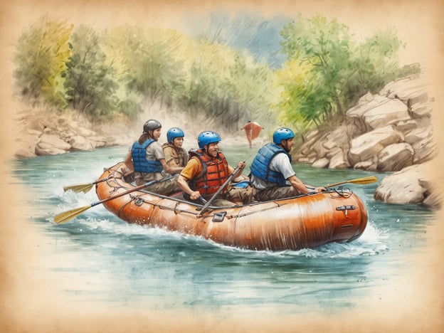 Auf dem Bild sieht man eine Gruppe von Menschen, die in einem Schlauchboot auf einem Fluss paddeln. Diese Aktivität könnte mit dem Rafting entlang des Inns verbunden sein, welches eine beliebte Sportart in der Region ist. Der Fluss bietet spannende Stromschnellen und malerische Landschaften, ideal für Outdoor-Abenteuer. Neben Rafting könnten Besucher auch Kajakfahren, Stand-Up-Paddling oder Angeln ausprobieren, während sie die Natur und die Ruhe des Flusses genießen.