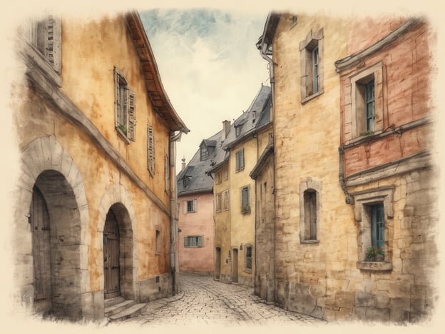 Auf dem Bild sieht man eine malerische Gasse mit historischen Gebäuden, die zur Altstadt von Freistadt passen könnten. In Freistadt gibt es Sehenswürdigkeiten wie das Stadtmuseum, die Stadtpfarrkirche und die gut erhaltenen Stadtmauern. Gerade die Architektur der alten Häuser und die gepflasterten Straßen vermitteln eine charmante, historische Atmosphäre, die typisch für Freistadt ist.