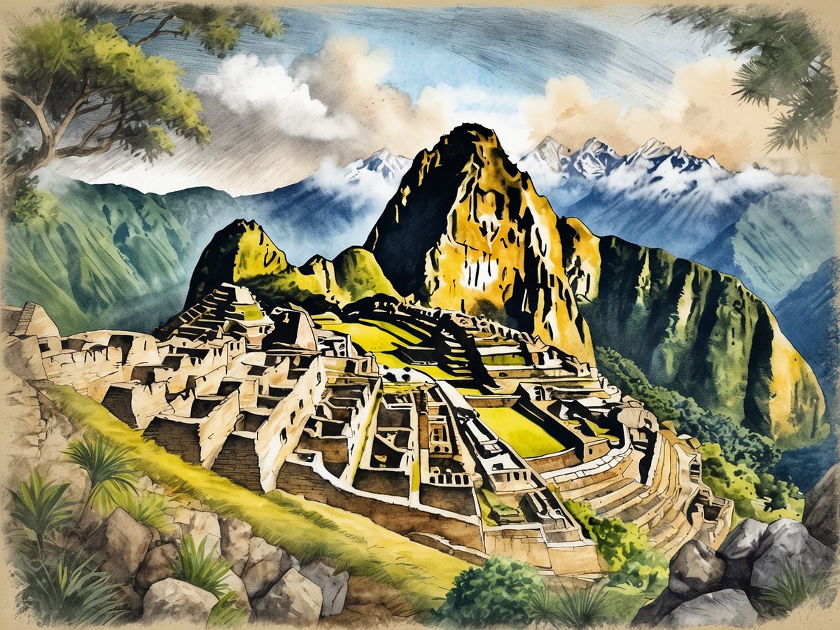Die beeindruckenden Ruinen von Machu Picchu befinden sich auf einer hochgelegenen Bergspitze, umgeben von majestätischen grünen Hügeln und schneebedeckten Gipfeln. Die architektonische Struktur der Inka ist klar erkennbar, mit Terrassen und steinernen Gebäuden, die sich harmonisch in die Landschaft einfügen. Die Atmosphäre ist mystisch, während Wolken sanft den Himmel umhüllen. Um die Schönheit dieses UNESCO-Weltkulturerbes zu erleben, ist es ratsam, früh am Morgen zu besuchen, die vorbereitenden Wanderungen zu planen und ausreichend Wasser sowie Sonnenschutz mitzunehmen.