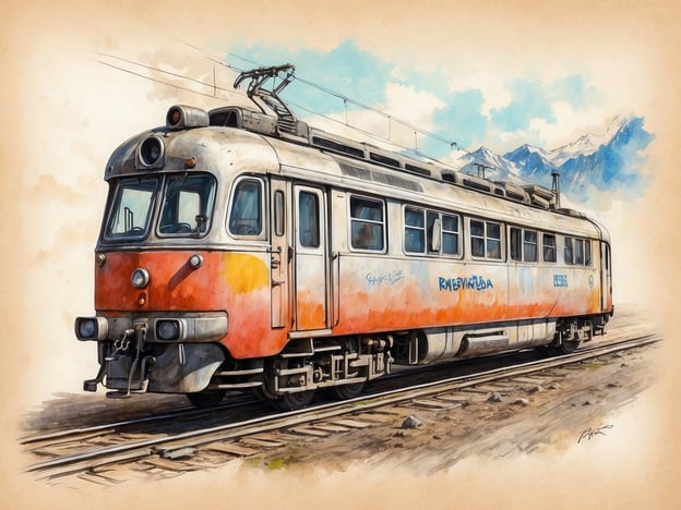 Auf dem Bild ist eine farbenfrohe Illustration eines Oldtimers, speziell eines historischen Triebwagens, zu sehen. Der Zug hat eine orange-weiße Farbgebung und könnte typisch für nostalgische Bahnreisen in malerischen Regionen sein.

### Praktische Informationen für Besucher:

1. **Besuch von Eisenbahnmuseen**: Wenn du an historischen Zügen interessiert bist, besuche ein örtliches Eisenbahnmuseum, wo solche Fahrzeuge ausgestellt sein könnten.

2. **Nostalgiefahrten**: Informiere dich über Fahrten mit historischen Zügen, die oft in malerischen Landschaften, wie Bergen oder Wäldern, angeboten werden.

3. **Fotomöglichkeiten**: Plane genügend Zeit für Fotos ein, besonders wenn du einen alten Triebwagen oder eine eindrucksvolle Kulisse findest.

4. **Öffentliche Verkehrsmittel**: Viele dieser Attraktionen sind oft gut mit öffentlichen Verkehrsmitteln erreichbar, also prüfe die Fahrpläne im Voraus.

Denke daran, eventuell Tickets im Voraus zu buchen, um Warteschlangen zu vermeiden!