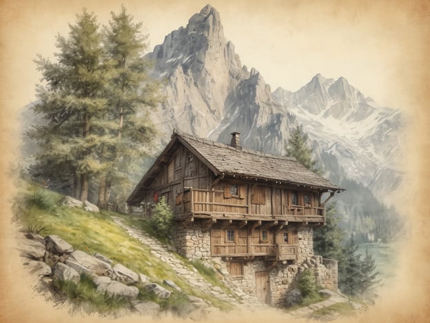 Auf dem Bild ist eine malerische, traditionelle Berghütte zu sehen, umgeben von einer wunderschönen Alpenlandschaft mit majestätischen Bergen im Hintergrund. Diese Szenerie erinnert an die Geschichte von Bludenz, einer Stadt in Vorarlberg, Österreich, die inmitten einer beeindruckenden Gebirgskulisse liegt.

Bludenz ist bekannt für ihre malerischen Landschaften und historischen Gebäude. Die Hütte, ähnlich den typischen Alpenhäusern, könnte ein Beispiel für die regionale Architektur sein, die eng mit der Natur verbunden ist. Der Pfad, der zur Hütte führt, könnte die Wanderwege symbolisieren, die das alpine Erbe und die Traditionen des Gebiets widerspiegeln. Solche Bilder erzählen oft von der engen Beziehung der Menschen zur Natur und der Geschichte des Lebens in den Bergen.