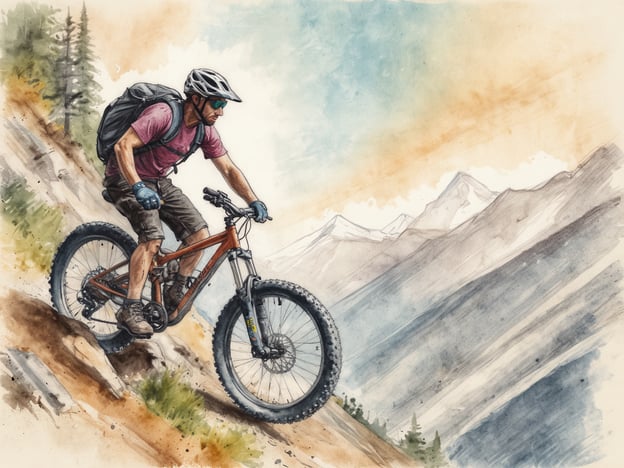 Auf dem Bild sieht man einen Mountainbiker, der einen steilen Hang hinunterfährt. In Gaschurn, einem beliebten Ziel für Radfahrer und Outdoor-Enthusiasten, gibt es zahlreiche Mountainbike-Strecken und schöne Landschaften. Die Umgebung ist geprägt von den beeindruckenden Alpen und zahlreichen Wanderwegen. Sehenswürdigkeiten in der Nähe sind das Kristbergerbahn, die den Zugang zu weiteren Trails ermöglicht, sowie die malerischen Berge, die ideale Bedingungen für Abenteuer und Naturerlebnisse bieten.