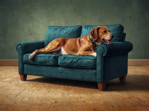 Auf dem Bild ist ein Hund zu sehen, der entspannt auf einem blauen Sofa liegt. 

Für einen stressfreien Urlaub könnten folgende Tipps hilfreich sein:

1. **Frühzeitige Planung**: Beginne mit der Urlaubsplanung frühzeitig, um Stress zu vermeiden.
2. **Packliste**: Erstelle eine Liste, damit du nichts vergisst und organisiert bist.
3. **Entspannungstechniken**: Nutze Entspannungstechniken wie Meditation oder Atemübungen vor und während des Urlaubs.
4. **Flexibilität**: Sei flexibel mit deinen Plänen, um auf unerwartete Ereignisse gelassen reagieren zu können.
5. **Technikfreie Zeiten**: Plane Zeiten ohne Handy oder Laptop ein, um wirklich abschalten zu können. 

Viel Spaß im Urlaub!