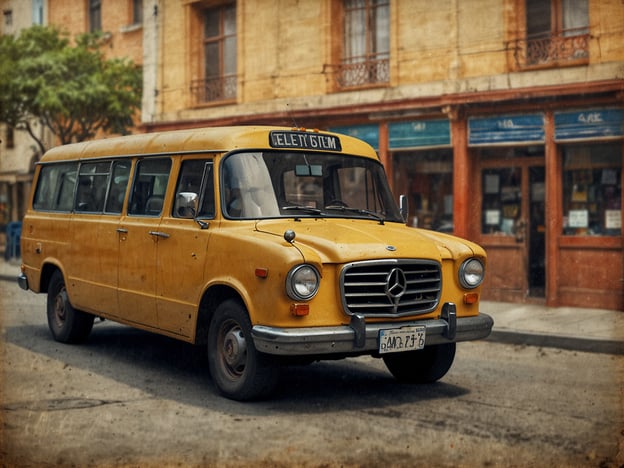 Auf dem Bild ist ein gelber Mercedes-Bus zu sehen, der in einer städtischen Umgebung geparkt ist. Der Bus hat eine nostalgische Ausstrahlung und scheint älter zu sein. Im Hintergrund sind Gebäude und Bäume sichtbar, die zusammen eine lebendige Straßenszene ergeben. Vorbereitung ist alles!