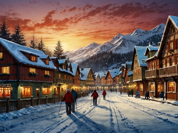 Auf dem Bild ist eine malerische Winterlandschaft zu sehen, mit schneebedeckten Häusern, die eine traditionelle alpine Architektur haben. Die Atmosphäre wirkt einladend und gemütlich, mit warmem Licht, das aus den Fenstern der Gebäude strahlt. In der Szene gehen ein paar Personen entlang einer verschneiten Straße, umgeben von der schönen Berglandschaft.

Für Nicht-Skifahrer gibt es viele wunderbare Winterziele, die man genießen kann. Hier sind einige Vorschläge:

1. **Winterwanderungen**: Die Verschneiten Landschaften sind perfekt für gemütliche Wanderungen oder Schneeschuhwanderungen.
2. **Weihnachtsmärkte**: Viele alpine Städte bieten zauberhafte Weihnachtsmärkte mit regionalen Köstlichkeiten und Handwerkskunst.
3. **Wellness und Spa**: Entspannen Sie sich in einem Wellnesshotel und genießen Sie Erholungsangebote im Schnee.
4. **Eisstockschießen**: Diese traditionelle Sportart ist eine tolle Möglichkeit, sich im Winter aktiv zu betätigen, ohne Skifahren zu müssen.
5. **Schneemann bauen und Rodeln**: Spaß für die gesamte Familie, ideal für einen Tag im Freien.

Diese Aktivitäten machen den Winter auch ohne Skifahren zu einem unvergesslichen Erlebnis.