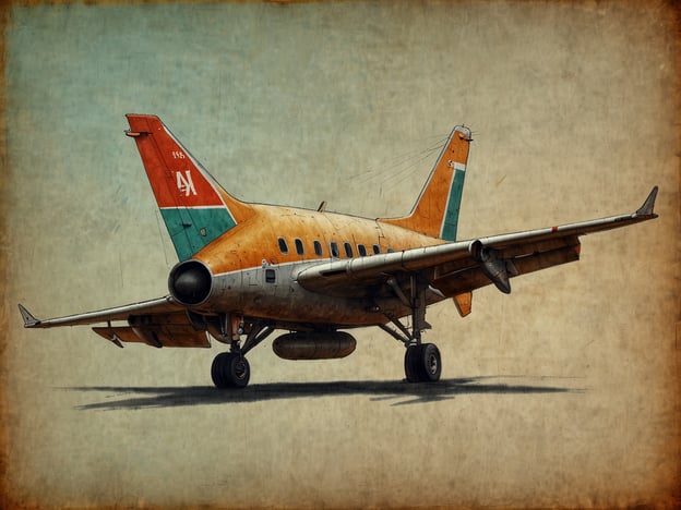 Auf dem Bild ist ein Flugzeug zu sehen. Es hat eine orange-blaue Farbe und zeigt einige Abnutzungserscheinungen. Es könnte sich um ein älteres Modell handeln. 

Falls du spezielle Reiseabsichten hast, denke daran, die notwendigen Dokumente für besondere Reisezwecke mitzuführen, wie Reisepass, Visum und ggf. Impfbescheinigungen.