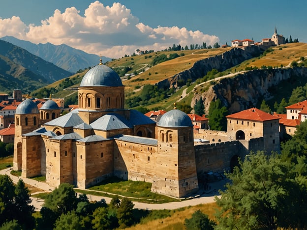 Auf dem Bild ist eine beeindruckende historische Kirche oder ein Kloster zu sehen, umgeben von einer malerischen Landschaft mit Bergen und Hügeln. Diese Art von Ziel könnte für Reisende interessant sein, die auf ihr Budget achten, da viele historische Stätten oft kostenlosen oder vergünstigten Eintritt bieten. 

Einige der besten Reiseziele für Sparfüchse könnten Orte wie Georgien oder Armenien sein, wo man atemberaubende Klöster und Kirchen in einer wunderschönen Naturkulisse erleben kann, oft ohne große Kosten. Solche Destinationen bieten auch günstige Unterkünfte und lokale Köstlichkeiten, die das Reiseerlebnis nochmal ansprechender machen.