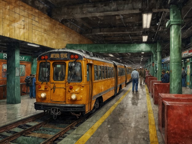 Auf dem Bild ist eine U-Bahn-Station zu sehen, in der ein gelber Zug zum Halt gekommen ist. Die Umgebung wirkt urban und industriell, mit künstlerischen Elementen in der Architektur. Menschen warten anscheinend auf den Zug oder stehen an den Gleisen. 

In vielen Städten werden U-Bahnen als eine der wichtigsten Fortbewegungsmöglichkeiten genutzt, da sie schnell und effizient die verschiedenen Stadtteile verbinden. Diese Art des Transports ist besonders in großen Metropolen verbreitet, wo Straßenverkehr oft dicht ist. Neben U-Bahnen gibt es in vielen Ländern auch Straßenbahnen oder S-Bahnen, die für kurze bis mittellange Strecken eine gute Alternative darstellen.