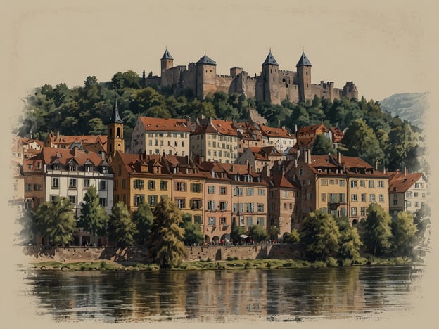 Auf dem Bild ist eine malerische Stadtansicht mit einem historischen Stadtkern zu sehen, der an einem Fluss liegt. Im Hintergrund befindet sich eine beeindruckende Burg oder Festung, die auf einem Hügel thront. Die Gebäude sind bunt und haben typische Satteldächer, was auf eine charmante, mitteleuropäische Architektur hindeutet.

Für einen Roadtrip durch Mitteleuropa könnte dieser Ort an der Strecke liegen, zum Beispiel, wenn man von Deutschland nach Tschechien fährt. Eine Route könnte durch malerische Städte wie Heidelberg oder Rothenburg ob der Tauber führen, bevor man weiter nach Prag reist. Solche Orte bieten nicht nur historische Sehenswürdigkeiten, sondern auch eine wunderschöne Landschaft entlang der Flüsse.