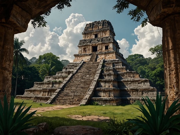 Auf dem Bild ist eine beeindruckende pyramidenförmige Tempelanlage zu sehen, die von dichter, grüner Vegetation umgeben ist. Solche Pyramiden sind häufig in der Maya-Kultur zu finden. Aktivitäten, die man in diesem Kontext unternehmen könnte, umfassen:

- **Besichtigung der Ruinen**: Erforschen der archäologischen Stätte und ihrer Geschichte.
- **Fotografie**: Die atemberaubende Architektur und die natürliche Umgebung fotografieren.
- **Wanderungen**: In der umliegenden Natur spazieren gehen und die exotische Flora genießen.
- **Kulturelle Erkundung**: Mehr über die Maya-Zivilisation und ihre Bräuche erfahren.

Diese Sehenswürdigkeiten bieten eine faszinierende Verbindung zur Geschichte und Kultur der Region.