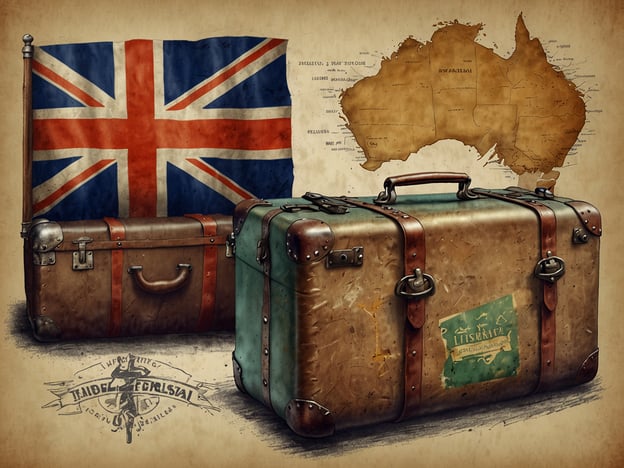 Auf dem Bild sieht man historische Koffer vor einer Karte von Australien und einer britischen Flagge. Diese Darstellung könnte auf Reisen zwischen dem Vereinigten Königreich und Australien hinweisen. 

Fluggesellschaften wie Qantas oder British Airways bieten häufig attraktive Angebote für Flüge zwischen diesen beiden Ländern an. Zum Beispiel könnte man bei Qantas oft Sondertarife für Hin- und Rückflüge nach Australien finden, während British Airways manchmal Kombinationen mit anderen europäischen Zielen anbietet. Außerdem gibt es häufige Promotions für Reisen während der Hauptsaison, die die Planung eines Abenteuers nach Australien erleichtern könnten.