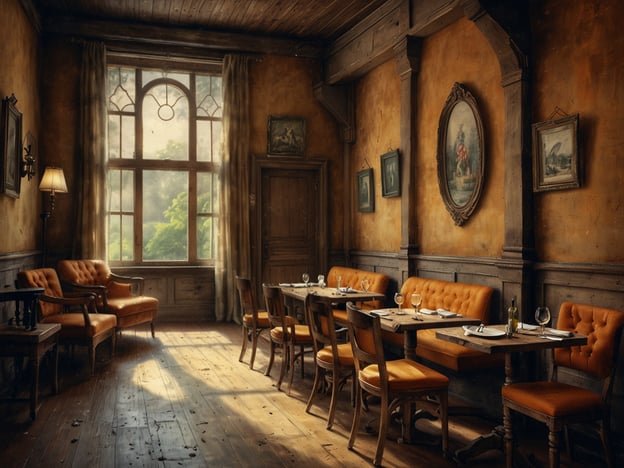 Auf dem Bild ist ein einladender Raum zu sehen, der eine warme und gemütliche Atmosphäre ausstrahlt. Der Raum wirkt wie ein klassisches Restaurant oder eine Teestube, in der lokale Gemeinschaften zusammenkommen können. Mit den schönen Holzmöbeln und der sanften Beleuchtung bietet der Raum einen perfekten Ort, um sich mit Freunden oder Familie zu treffen.

Die Fenster lassen viel Tageslicht herein, was die Gastfreundschaft unterstreicht – der Raum ist so gestaltet, dass sich die Gäste wohlfühlen und entspannen können. Die liebevoll dekorierten Wände und die eleganten Tische laden dazu ein, gemeinsam zu essen und Geschichten auszutauschen, was die Bedeutung von Gemeinschaft und Zusammenhalt im sozialen Leben unterstreicht. Solche Räume sind oft das Herz einer Gemeinschaft, in denen Beziehungen gepflegt und neue Freundschaften geschlossen werden.