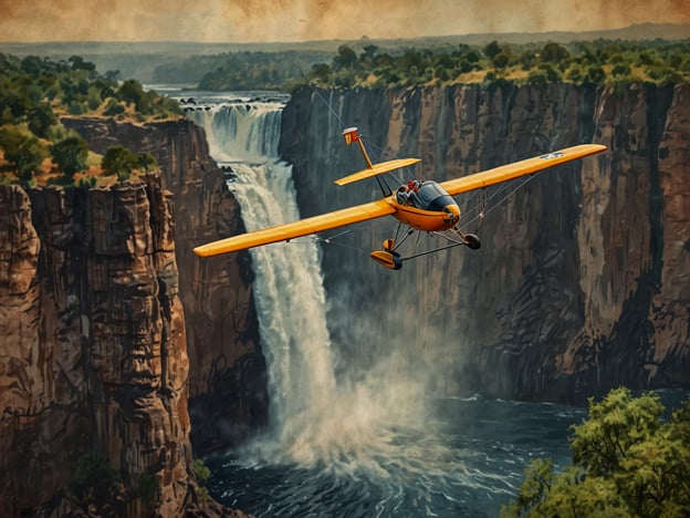 Auf dem Bild sieht man ein kleines, gelbes Flugzeug, das über einen beeindruckenden Wasserfall fliegt. Diese Szenerie könnte perfekt für Abenteuerlustige sein, die den Adrenalinrausch suchen. Aktivitäten wie Drachenfliegen oder Fallschirmspringen über atemberaubenden Landschaften könnten ebenso spannend sein. Der Blick aus der Höhe auf den Wasserfall und die umliegende Natur verspricht ein unvergessliches Erlebnis für Adrenalinjunkies.