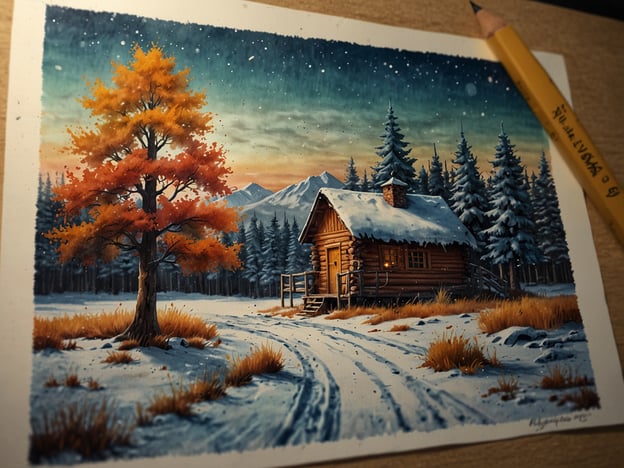 Auf dem Bild ist eine malerische Winterlandschaft mit einer Holzhütte zu sehen, umgeben von schneebedeckten Wäldern und einem bunten Baum mit orangefarbenen und gelben Blättern. 

Die besten Zeiten, um nach Kanada zu fliegen, sind in der Regel von Mai bis Oktober, wenn das Wetter mild ist und du die Schönheit der Natur genießen kannst. Besonders im Herbst, wenn die Blätter sich verfärben, gibt es atemberaubende Landschaften zu entdecken. In der Winterzeit, wie auf dem Bild dargestellt, gibt es jedoch auch Möglichkeiten für Winteraktivitäten und eine einzigartige Atmosphäre.