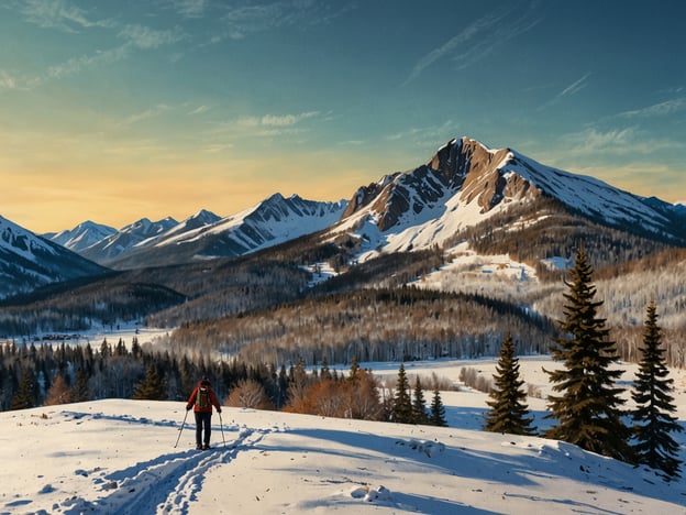 Auf dem Bild sieht man eine beeindruckende winterliche Berglandschaft mit schneebedeckten Gipfeln und einem Wanderer, der in die Natur hinausgeht. Solche Outdoor-Abenteuer sind perfekt für die Region um Montreal, wo Aktivitäten wie Schneeschuhwandern und Skifahren im Winter viele Naturliebhaber anziehen. Gebiete wie der Mont-Saint-Bruno oder der Parc national de la Mauricie bieten reizvolle Möglichkeiten, die winterliche Landschaft zu erkunden. Die klare Luft und die Schönheit der Natur machen solche Erlebnisse unvergesslich.