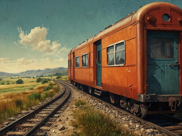 Auf dem Bild ist ein orangefarbener Zugwagen zu sehen, der auf einer gewundenen Gleisanlage steht. Im Hintergrund erstreckt sich eine hügelige Landschaft mit viel Grün und einigen Wolken am Himmel. 

Wenn du einen Ausflug planen möchtest, könntest du überlegen, eine Zugreise durch eine ähnliche Landschaft zu unternehmen. Achte darauf, die Route im Voraus zu recherchieren, die besten Reisezeiten zu wählen und eventuell eine Übernachtung in der Nähe der Bahnstrecke einzuplanen, um die Umgebung besser erkunden zu können. Das Bild vermittelt ein Gefühl von Nostalgie und Abenteuer, ideal für eine inspirierende Reisevorbereitung!