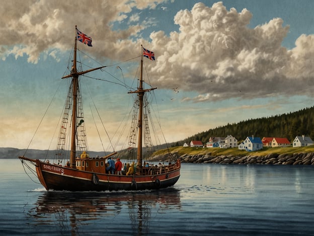 Auf dem Bild ist ein historisches Segelschiff zu sehen, das auf ruhigem Wasser fährt. Es zeigt eine idyllische Küstenlandschaft mit typisch bunten Häusern, die in der Nähe eines bewaldeten Hanges liegen. Die britischen Flaggen auf dem Schiff deuten auf maritime Traditionen hin, die stark mit der Geschichte des britischen Seehandels und der Erkundungsreisen verbunden sind.

Diese Szenerie könnte eine Darstellung vergangener Zeiten sein, als das Segeln ein wesentlicher Teil des Lebens an der Küste war. Solche Bilder fördern das Verständnis für die Seefahrt und die Fischerei, die oft zentrale Rollen in den Traditionen und der wirtschaftlichen Geschichte vieler Küstengemeinden gespielt haben. Es zeigt auch die Harmonisierung zwischen Natur und menschlicher Besiedlung, ein wesentlicher Aspekt vieler Kulturen.