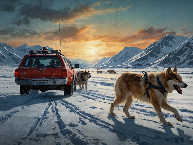 Auf dem Bild sieht man eine verschneite Landschaft mit einem roten Auto und einem Hund, der an einem Geschirr geht. Diese Szenerie könnte an eine Abenteuerreise in der Natur erinnern, wie zum Beispiel eine Hundeschlittentour. Solche Aktivitäten bieten die Möglichkeit, die Winterlandschaft zu erkunden und die Schönheit der Natur zu genießen. Vielleicht sind auch andere Wildtiere in der Umgebung zu sehen, was die Erlebnisse in der Wildnis noch spannender macht. Es könnte eine tolle Gelegenheit sein, um frische Luft zu schnappen und die Ruhe der Berge zu erleben.