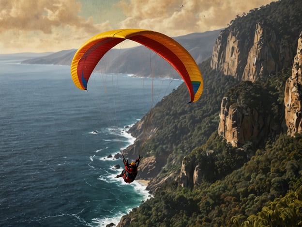 Auf dem Bild ist ein Paragliding-Abenteuer zu sehen. Eine Person schwebt mit einem bunten Gleitschirm über einer atemberaubenden Küstenlandschaft. Der Blick auf das Meer und die Klippen bietet eine beeindruckende Kulisse für Outdoor-Aktivitäten. Solche Erlebnisse sind ideal für Abenteuerlustige, die die Freiheit des Fliegens und die Schönheit der Natur kombinieren möchten. Paragliding ist eine spannende Option, die sowohl für Anfänger als auch für erfahrene Sportler geeignet ist.