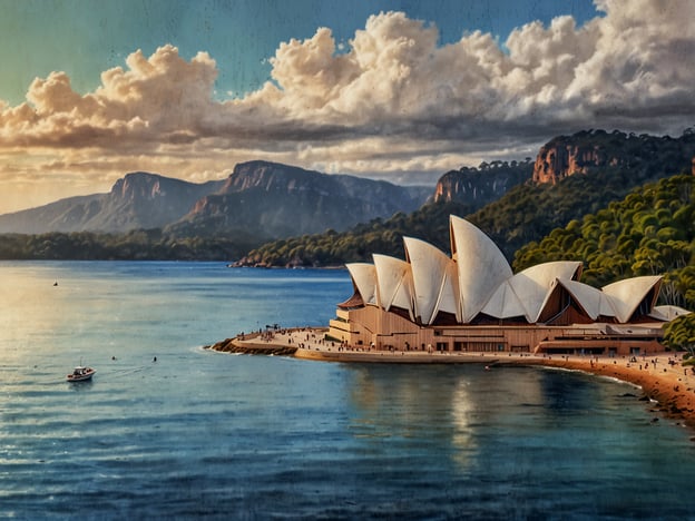 Auf dem Bild ist das berühmte Sydney Opera House zu sehen, ein ikonisches Bauwerk in Neusüdwales. In der Umgebung gibt es zahlreiche Aktivitäten und Sehenswürdigkeiten. Besucher können die Aufführungen im Opernhaus genießen oder eine geführte Tour durch das Gebäude machen. 

In der Nähe befinden sich auch der Sydney Harbour, ideal für Bootstouren und Fährtickets. Für Naturliebhaber bieten sich Wanderungen im Royal Botanic Garden und entlang der atemberaubenden Küstenlinien an. Zudem sind die Strände von Bondi und Manly beliebte Orte zum Schwimmen, Surfen oder einfach zum Entspannen am Strand.