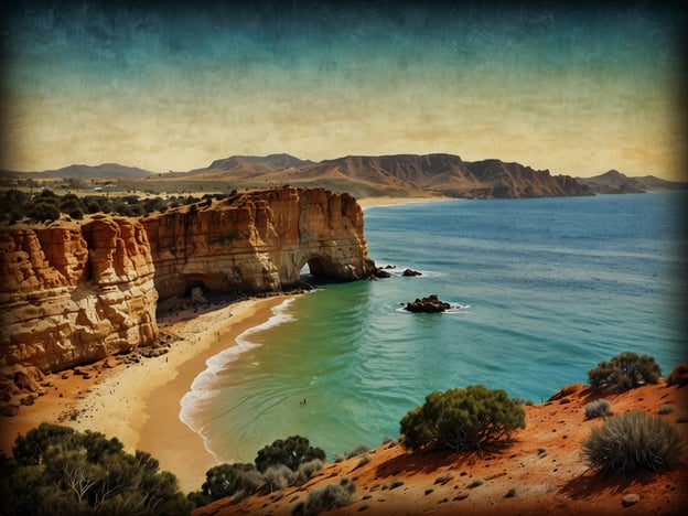 Auf dem Bild ist eine atemberaubende Küstenlandschaft zu sehen, die die einzigartige Schönheit Südaustraliens verkörpert. Die orangefarbenen Felsformationen erheben sich majestätisch über den klaren, türkisfarbenen Ozean, während weiche Sandstrände und sanfte Wellen eine friedliche Atmosphäre schaffen. 

Südaustralien ist bekannt für seine beeindruckenden Küstenlinien, atemberaubenden NATIONALPARKS und die Vielfalt seiner Natur, die von schroffen Klippen bis hin zu ruhigen Buchten reicht. Diese Region bietet nicht nur spektakuläre Landschaften, sondern auch eine reiche Tierwelt und zahlreiche Möglichkeiten für Outdoor-Aktivitäten. Die Harmonie von Erd- und Wasserfarben im Bild spiegelt die natürliche Schönheit wider, die viele Besucher anzieht und einen tiefen Eindruck hinterlässt.