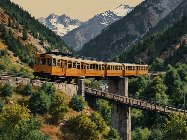 Auf dem Bild ist ein gelber Zug zu sehen, der über eine Brücke in einer bergigen Landschaft fährt. Diese Art der Fortbewegung ist im Wallis sehr beliebt, da die Region für ihre beeindruckenden Berge und Täler bekannt ist. Züge bieten eine bequeme und malerische Möglichkeit, die wunderschönen Landschaften des Wallis zu erkunden. Die Anreise mit dem Zug ermöglicht es Reisenden, die atemberaubende Natur zu genießen, während sie sich von einem Ort zum anderen bewegen.