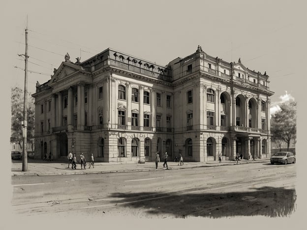 Auf dem Bild ist ein historisches Gebäude zu sehen, das vermutlich ein Theater oder ein Veranstaltungshaus ist. Solche Institutionen sind oft zentrale Orte für kulturelle Erlebnisse und Veranstaltungen, wie Theateraufführungen, Konzerte und Ballettvorstellungen. 

Das imposante architektonische Design mit Säulen und Verzierungen deutet darauf hin, dass es eine bedeutende Rolle in der lokalen Kultur spielt. In Städten sind solche Gebäude oft Schauplätze für Festivals oder spezielle Anlässe und ziehen sowohl Einheimische als auch Touristen an. Man könnte sich vorstellen, dass hier regelmäßig Aufführungen abgehalten werden, die die kulturelle Vielfalt der Region widerspiegeln.