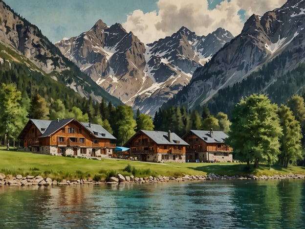 Auf dem Bild sind malerische Holzchalets zu sehen, die sich am Ufer eines klaren Sees befinden, umgeben von Bergen und bewaldeten Hügeln. Diese Szenerie erinnert an die idyllischen Landschaften in Kärnten.

In Kärnten gibt es zahlreiche Unterkunftsmöglichkeiten, die solch eine Umgebung bieten. Zum Beispiel:

1. **Ferienwohnungen und Chalets** – Viele Anbieter vermieten gemütliche Chalets in der Nähe von Seen wie dem Wörthersee oder dem Millstätter See.
2. **Almhütten** – Traditionelle Almhütten in den Bergen bieten einen rustikalen Charme und sind ideal für Naturliebhaber.
3. **Hotels** – Es gibt zahlreiche Hotels, die Wellnessangebote inmitten der Natur anbieten, z.B. am Faaker See oder am Ossiacher See.
4. **Campingplätze** – Für Abenteuerlustige gibt es schöne Campingplätze direkt am Wasser oder in den Bergen.

Diese Unterkunftsmöglichkeiten erlauben es, die wunderschöne Natur Kärntens optimal zu genießen.