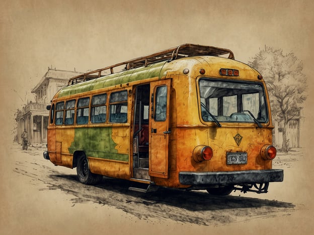 Auf dem Bild ist ein bunter, nostalgischer Bus zu sehen. Nachhaltiges Reisen könnte in diesem Kontext durch die Nutzung von öffentlichen Verkehrsmitteln wie diesem Bus gefördert werden. Solche umweltfreundlichen Alternativen reduzieren den CO2-Ausstoß und schonen die Umwelt. Zudem ermöglicht das Reisen im Bus, lokale Gebiete besser kennenzulernen und das Gemeinschaftsgefühl zu stärken, da man mit anderen Reisenden in Kontakt tritt.