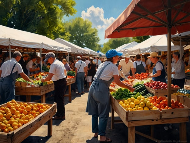 Auf dem Bild ist ein belebter Markt zu sehen, auf dem frische Obst- und Gemüsesorten angeboten werden. Die Kulisse erinnert an die lebhaften Märkte im Burgenland, wo regionale Produkte wie Weintrauben, Äpfel und schmackhaftes Gemüse aus der Umgebung angeboten werden. Solche Märkte sind ein zentraler Teil der kulinarischen Erlebnisse im Burgenland, wo man die Vielseitigkeit der lokalen Küche entdecken kann. Die Atmosphäre ist geprägt von einem regen Austausch zwischen Verkäufern und Käufern, und es ist die perfekte Gelegenheit, frische, saisonale Zutaten für traditionelle burgenländische Gerichte zu erwerben.