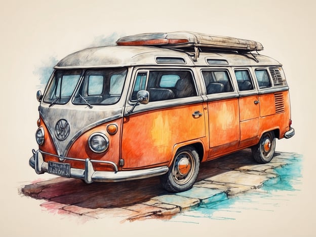 Auf dem Bild ist ein orangefarbener VW-Bus zu sehen, ein Klassiker unter den Fahrzeugsmodellen. Diese Fahrzeuge sind bekannt für ihr geräumiges Interieur und ihre Vielseitigkeit, oft genutzt als Camper oder für Roadtrips. Der Bus hat ein charakteristisches Design mit runden Scheinwerfern und einem markanten Kühlergrill. 

Praktische Informationen zu VW-Bussen:
- **Modellgeschichte**: Der VW-Bus, auch bekannt als VW Type 2 oder Kombi, wurde erstmals in den 1950er Jahren eingeführt.
- **Nutzung**: Beliebt bei Reisenden und in der Camping-Szene, oft individuell ausgebaut.
- **Wartung**: Bei klassischer Wartung sollte auf Rost und Motorzustand geachtet werden.
- **Gemeinschaft**: Es gibt eine große Fangemeinschaft und zahlreiche Veranstaltungen für VW-Bus-Enthusiasten.

Dieser VW-Bus symbolisiert ein Gefühl von Freiheit und Abenteuer.