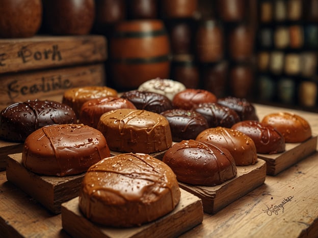 Auf dem Bild sind verschiedene Sorten von Schokolade oder süßen Leckereien zu sehen, die auf Holzplatten präsentiert werden. Dies erinnert an die kulinarischen Entdeckungen in Brügge, wo man für seine exquisite Schokolade bekannt ist. In dieser malerischen Stadt gibt es zahlreiche Chocolatiers, die handgefertigte Pralinen und Schokoladenkreationen anbieten. Brügge ist ein Paradies für Schokoladenliebhaber, und solche Darstellungen von Schokolade könnten gut in einem der vielen charmanten Geschäfte der Stadt zu finden sein.