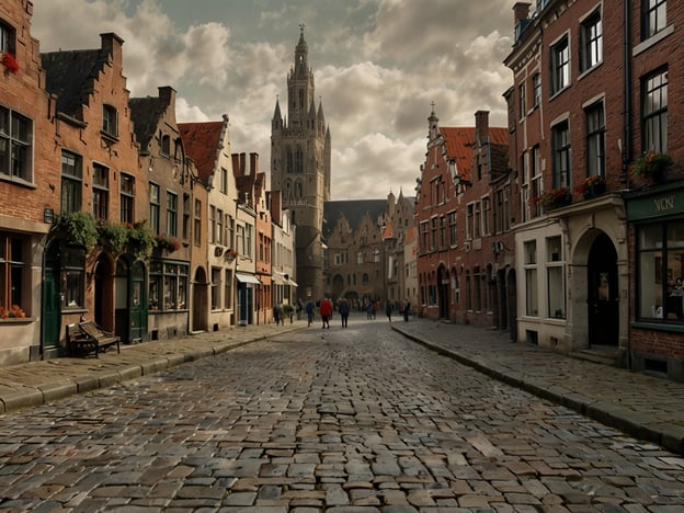 Auf dem Bild ist eine malerische Straßenansicht einer historischen Stadt zu sehen, wahrscheinlich mit alten, charmanten Häusern und einem markanten Kirchturm im Hintergrund. Die Steine der Straße scheinen unregelmäßig und bringen einen rustikalen Charakter in die Szene. 

**Praktische Tipps für deinen Aufenthalt:**

1. **Bequeme Schuhe:** Die gepflasterten Straßen können uneben sein. Bequeme, stabile Schuhe sind ideal.

2. **Stadtführungen:** Ziehe in Betracht, an einer geführten Tour teilzunehmen, um mehr über die Geschichte und die Architektur der Stadt zu erfahren.

3. **Fotowinkel:** Suche dir unterschiedliche Perspektiven, um die Schönheit der Architektur und der Straßen zu erfassen.

4. **Essen und Trinken:** Probiere lokale Spezialitäten in den Cafés und Restaurants entlang der Straße.

5. **Wettervorhersage:** Überprüfe das Wetter, um dich entsprechend kleiden zu können — ein Schirm kann nützlich sein!

6. **Geschäfte und Souvenirs:** Vergiss nicht, in den kleinen Geschäften nach einzigartigen Souvenirs zu schauen.