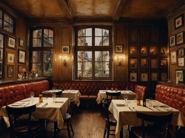 Auf dem Bild ist ein gemütliches Restaurant zu sehen, das durch eine warme, einladende Atmosphäre besticht. Die rot gepolsterten Sitzbänke und die eleganten Tische mit weißen Tischdecken verleihen dem Raum ein klassisches Flair.

Kulinarische Highlights in einem solchen Ambiente könnten traditionelle Gerichte der Region sein, wie zum Beispiel:

- **Hausgemachte Spätzle**: Ein Klassiker der deutschen Küche, oft serviert mit einer herzhaften Soße oder als Beilage zu Fleischgerichten.
- **Rinderroulade**: Zarte, gefüllte Rinderroulade, die in einer reichhaltigen Soße geschmort wird, vielleicht begleitet von Rotkohl und Kartoffeln.
- **Saisonale Spezialitäten**: Je nach Jahreszeit könnten frisch zubereitete Wildgerichte oder Spargelgerichte auf der Speisekarte stehen.

Das Restaurant könnte sich zudem auf lokale Weine oder Craft Biere spezialisiert haben, die perfekt zu den angebotenen Speisen passen.