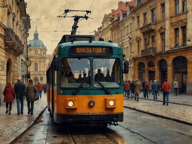 Auf dem Bild ist eine Straßenbahn in Prag zu sehen, die auf der Schiene fährt. Um die Straßenbahn herum gehen viele Menschen auf den Bürgersteigen. Diese Szene zeigt einen typischen Transportmodus in Prag, wo die Straßenbahn eine wichtige Rolle im öffentlichen Nahverkehr spielt. Die Anreise mit der Straßenbahn ist eine bequeme Möglichkeit, verschiedene Sehenswürdigkeiten der Stadt zu erreichen, während man gleichzeitig das Stadtleben genießen kann. In Prag sind die Straßenbahnen gut ausgebaut und bieten eine einfache Fortbewegung durch die Stadt.